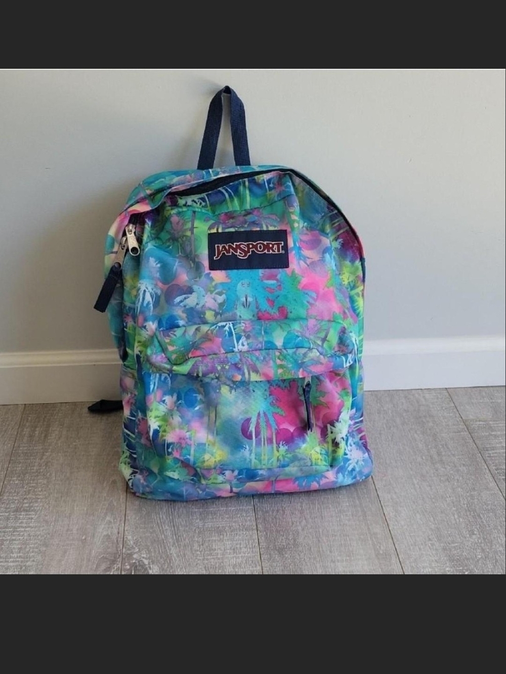 Jansport Bright Tropical Watercolor Backpack in Blue, Pink, Green